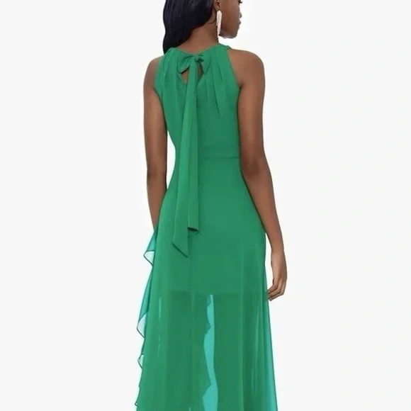 Betsy and Adam B&A Green Ruffle Chiffon Maxi Gown Dress Formal Size 16 New - Picture 5 of 7